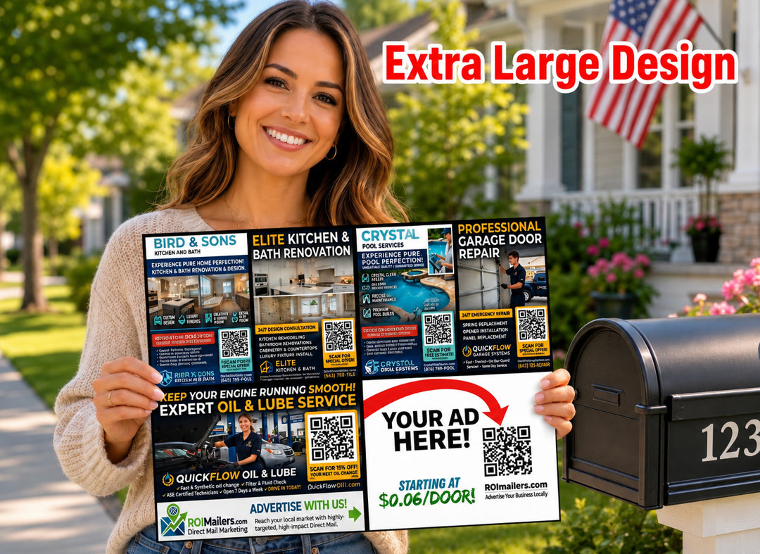 Homeowner holding ROIMailers flyer